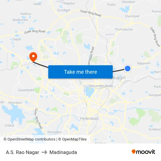 A.S. Rao Nagar to Madinaguda map