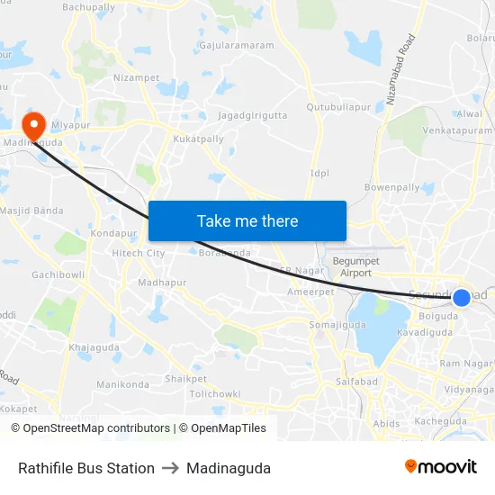 Rathifile Bus Station to Madinaguda map