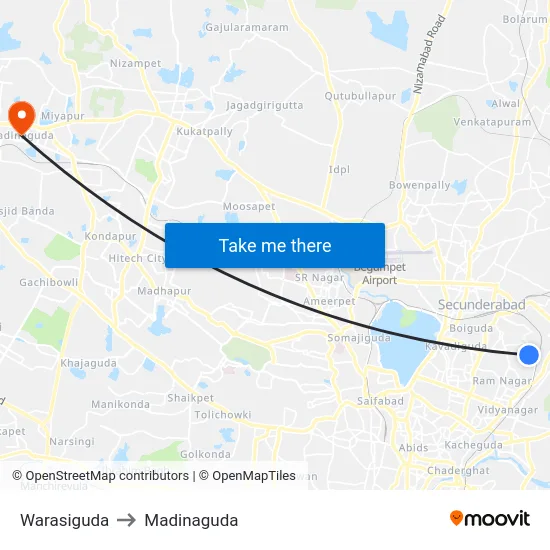 Warasiguda to Madinaguda map