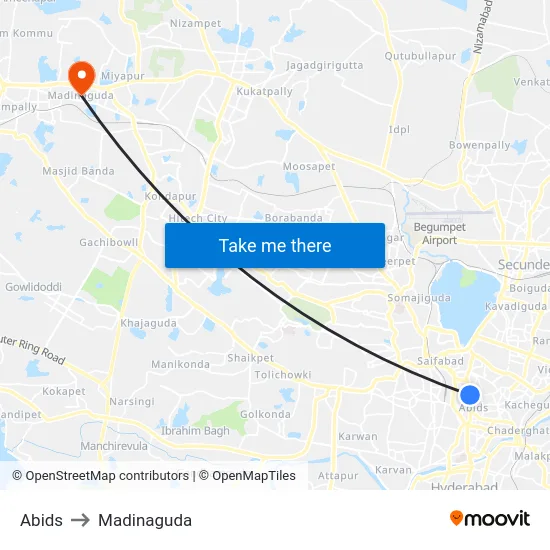 Abids to Madinaguda map