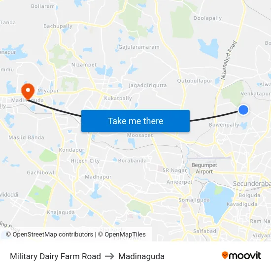Military Dairy Farm Road to Madinaguda map