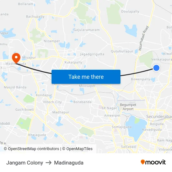 Jangam Colony to Madinaguda map