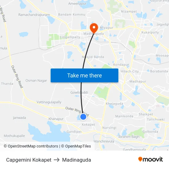 Capgemini Kokapet to Madinaguda map
