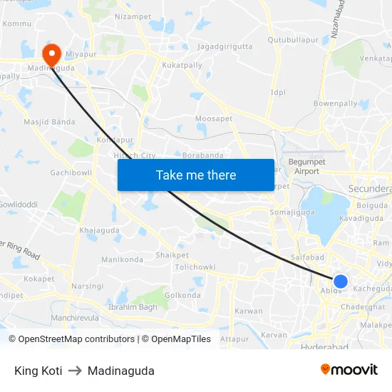 King Koti to Madinaguda map