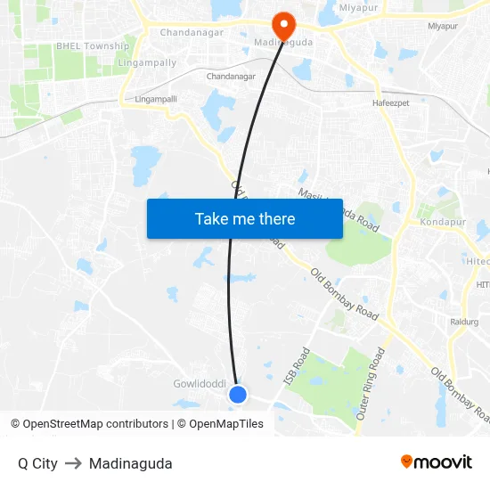 Q City to Madinaguda map