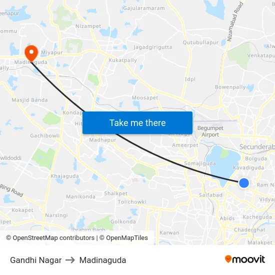 Gandhi Nagar to Madinaguda map