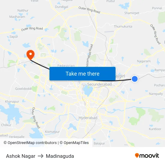 Ashok Nagar to Madinaguda map