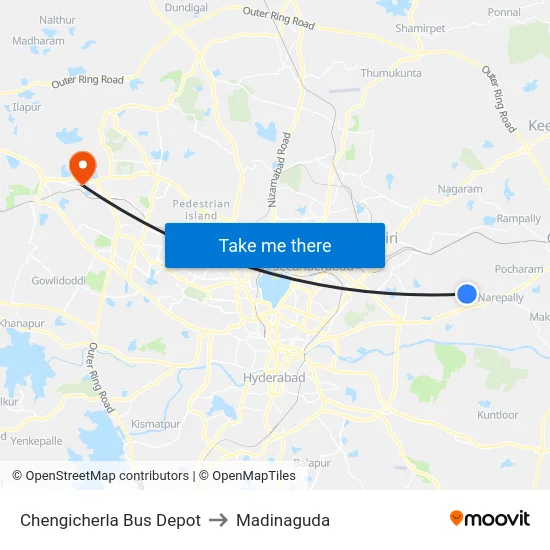 Chengicherla Bus Depot to Madinaguda map