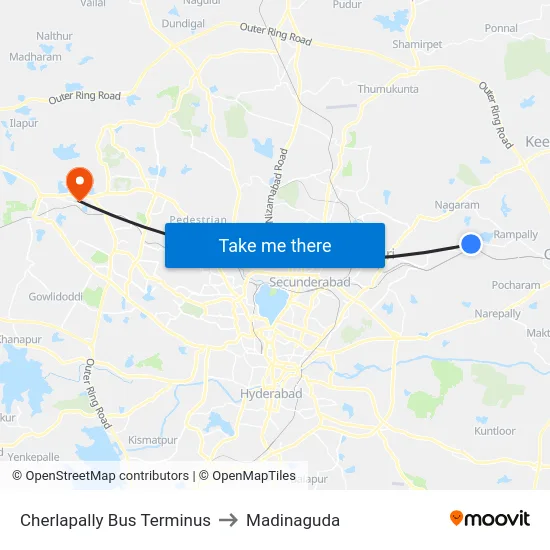 Cherlapally Bus Terminus to Madinaguda map