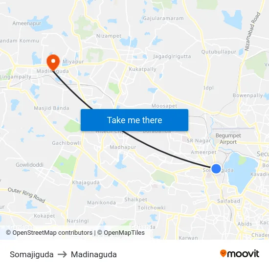 Somajiguda to Madinaguda map