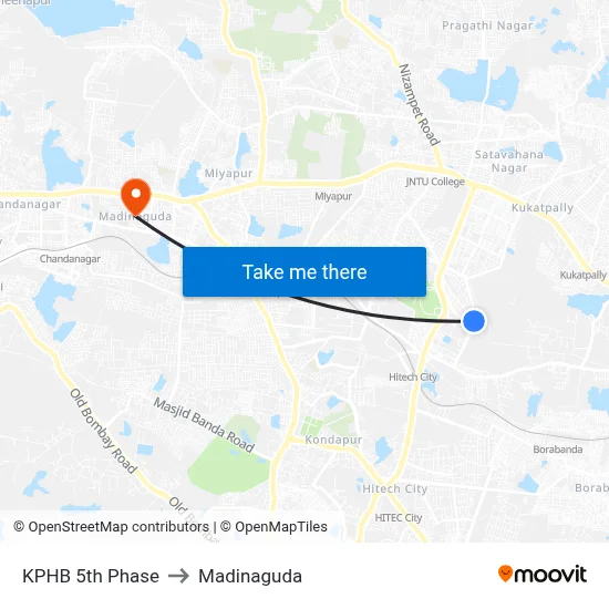 KPHB 5th Phase to Madinaguda map