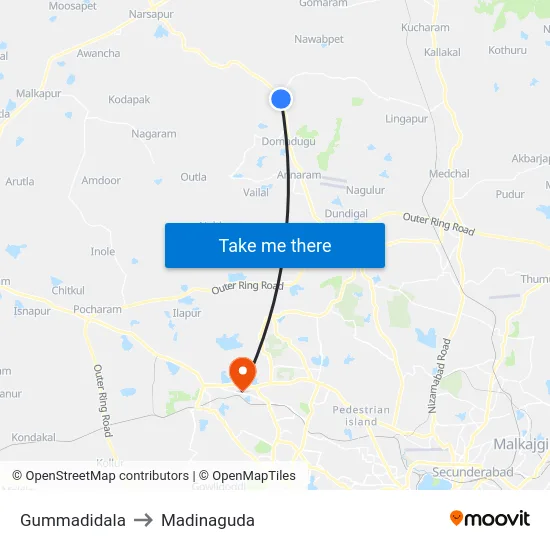 Gummadidala to Madinaguda map