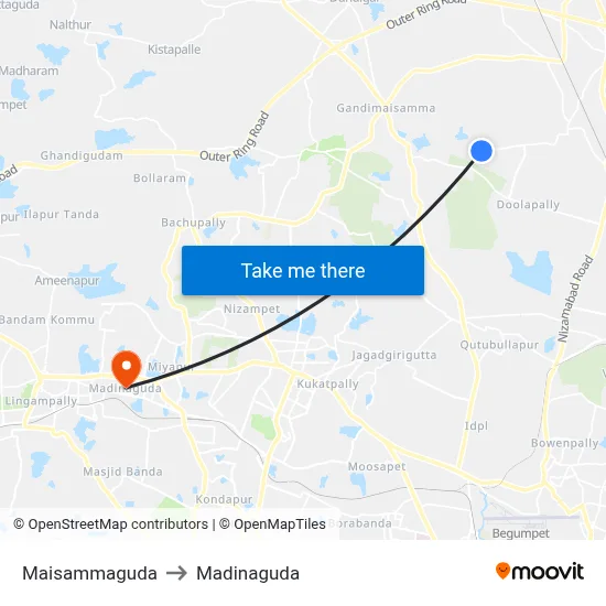 Maisammaguda to Madinaguda map