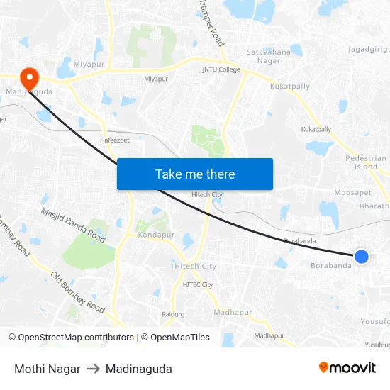 Mothi Nagar to Madinaguda map