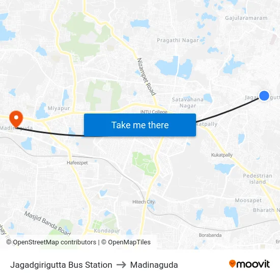 Jagadgirigutta Bus Station to Madinaguda map