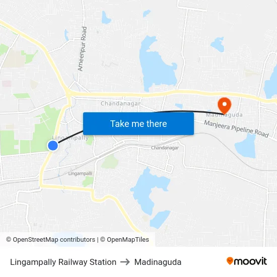 Lingampally Railway Station to Madinaguda map