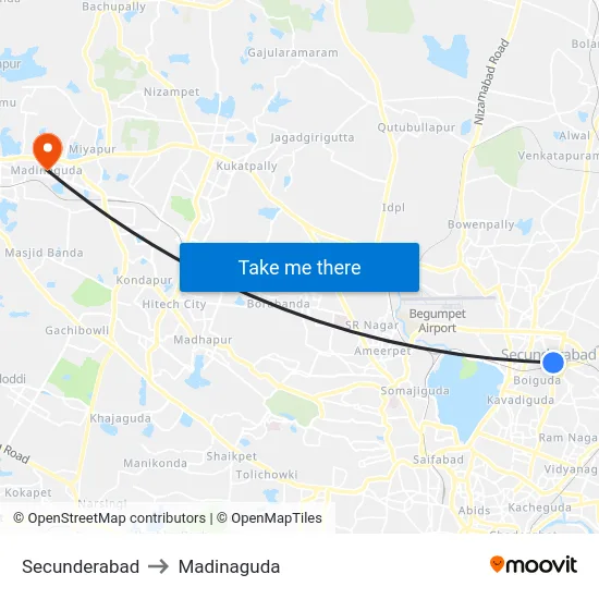 Secunderabad to Madinaguda map