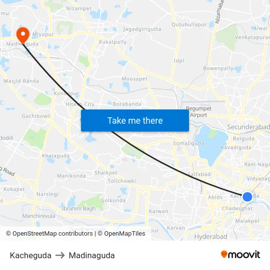 Kacheguda to Madinaguda map
