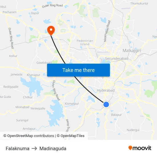 Falaknuma to Madinaguda map