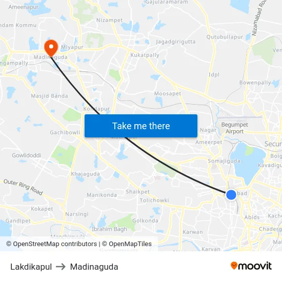 Lakdikapul to Madinaguda map