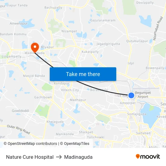 Nature Cure Hospital to Madinaguda map