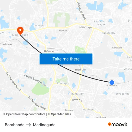 Borabanda to Madinaguda map