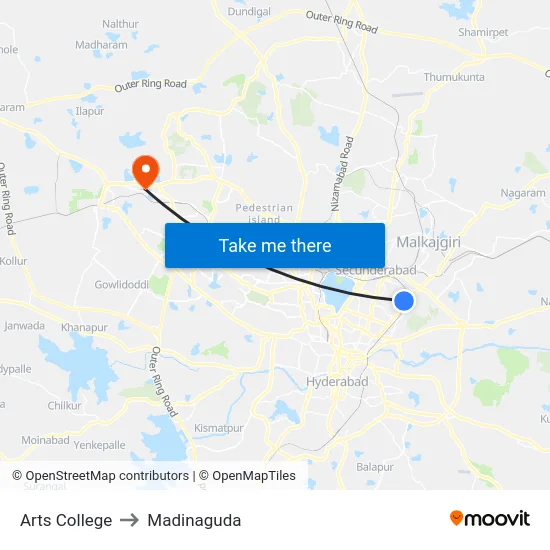 Arts College to Madinaguda map