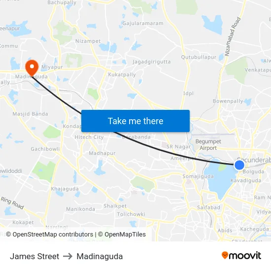 James Street to Madinaguda map