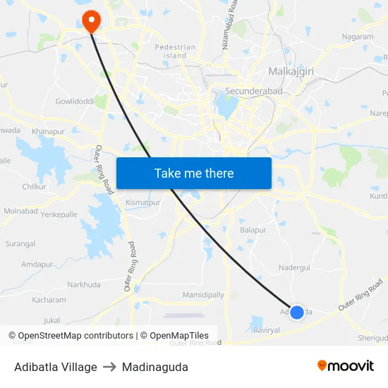 Adibatla Village to Madinaguda map