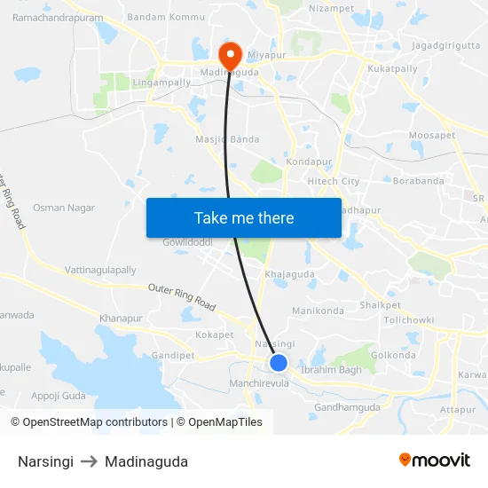 Narsingi to Madinaguda map