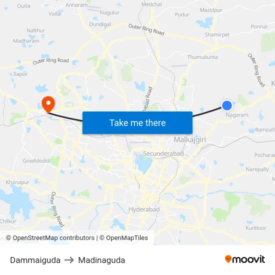 Dammaiguda to Madinaguda map