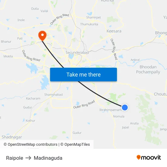 Raipole to Madinaguda map