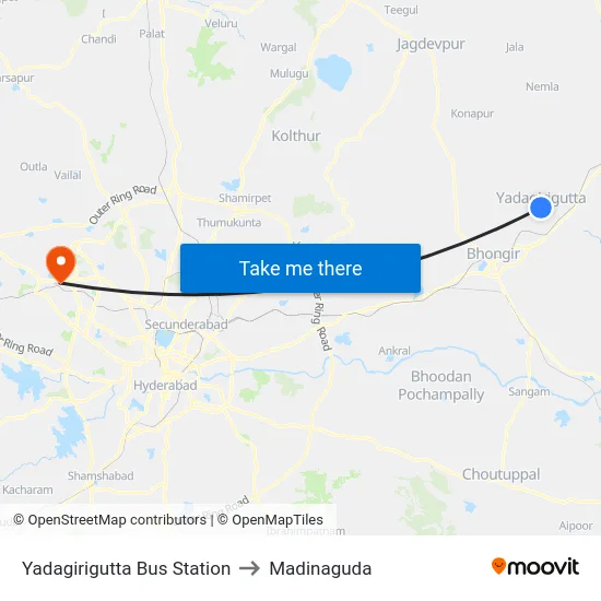 Yadagirigutta Bus Station to Madinaguda map