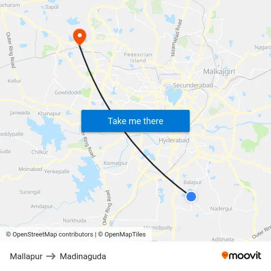 Mallapur to Madinaguda map