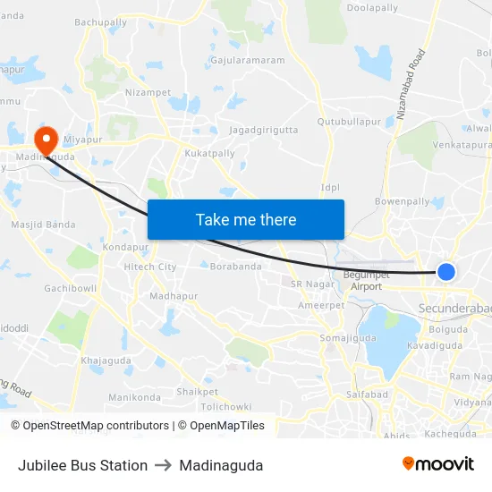 Jubilee Bus Station to Madinaguda map