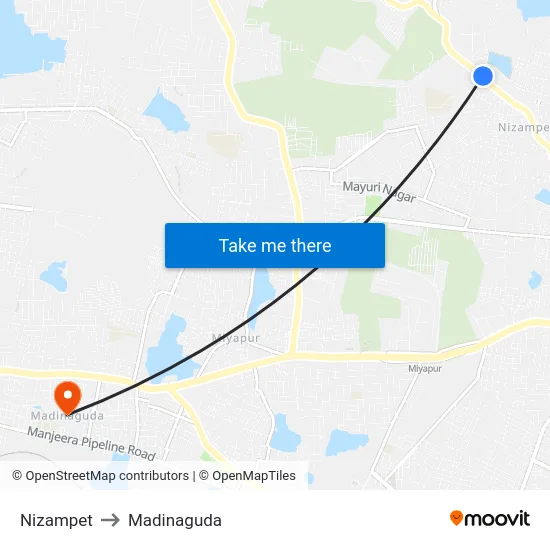 Nizampet to Madinaguda map