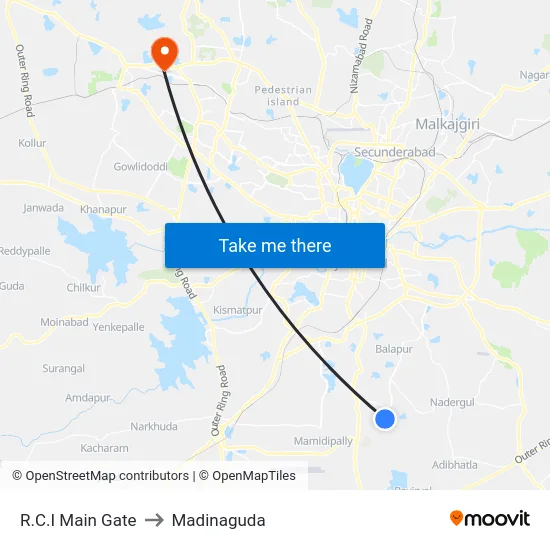 R.C.I Main Gate to Madinaguda map