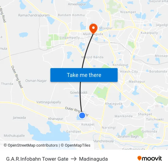 G.A.R.Infobahn Tower Gate to Madinaguda map