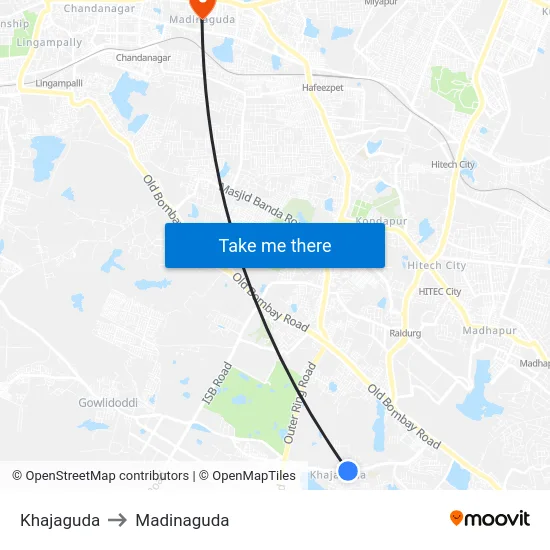 Khajaguda to Madinaguda map