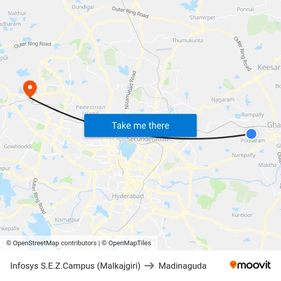 Infosys S.E.Z.Campus (Malkajgiri) to Madinaguda map