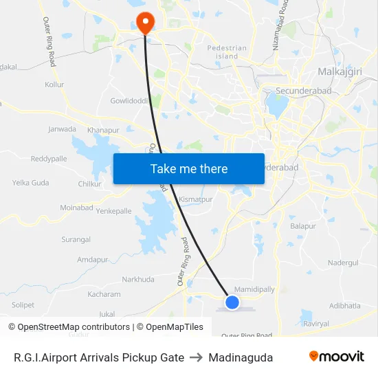 R.G.I.Airport Arrivals Pickup Gate to Madinaguda map
