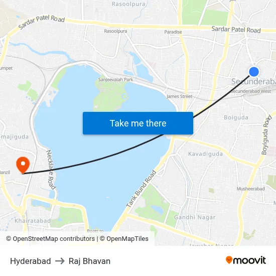 Hyderabad to Raj Bhavan map