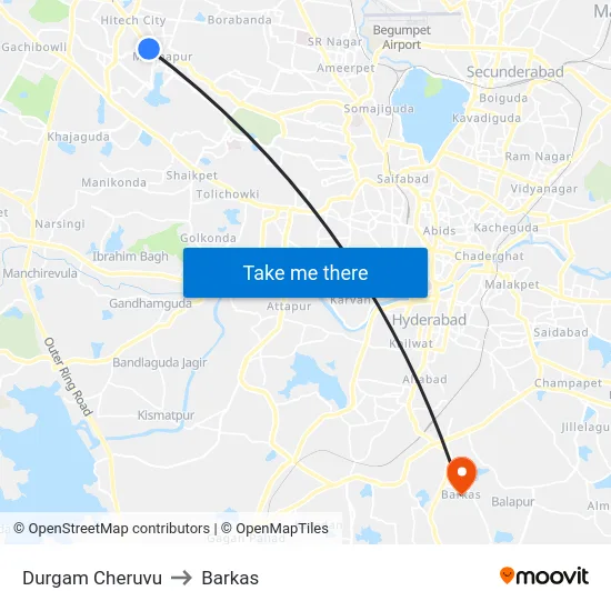 Durgam Cheruvu to Barkas map