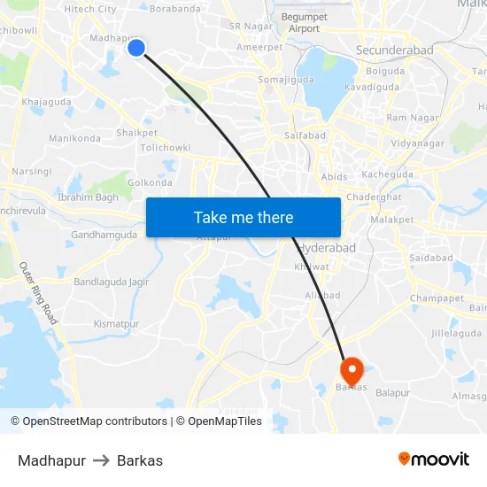 Madhapur to Barkas map