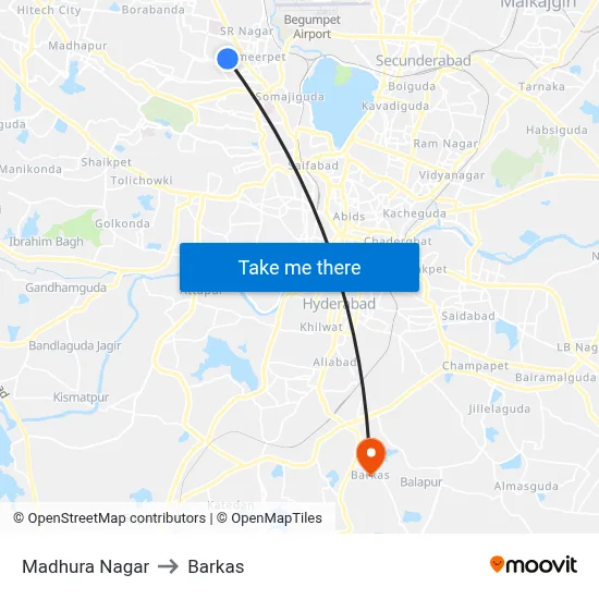 Madhura Nagar to Barkas map