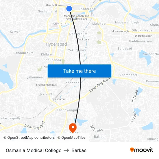 Osmania Medical College to Barkas map