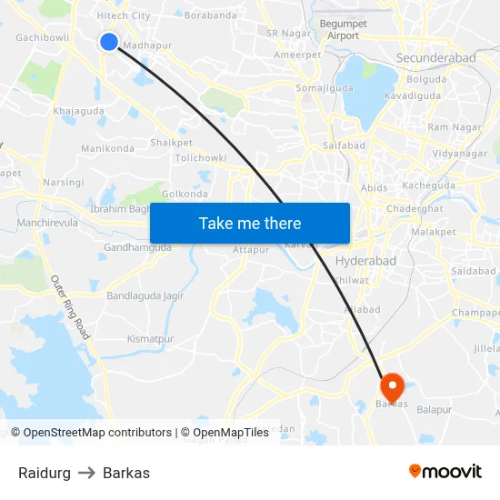 Raidurg to Barkas map