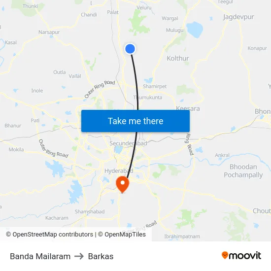 Banda Mailaram to Barkas map