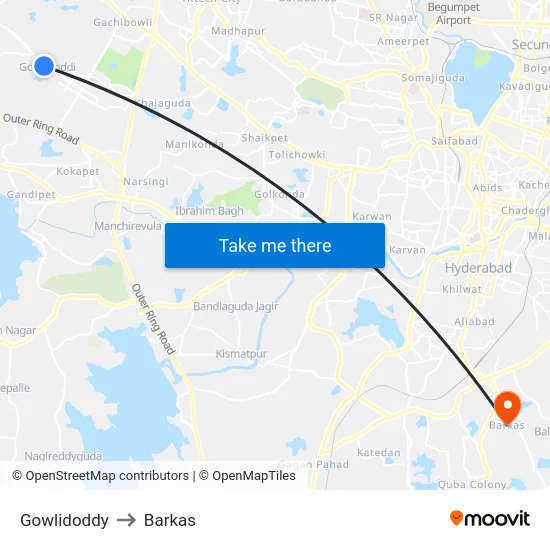 Gowlidoddy to Barkas map