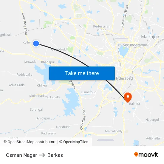 Osman Nagar to Barkas map
